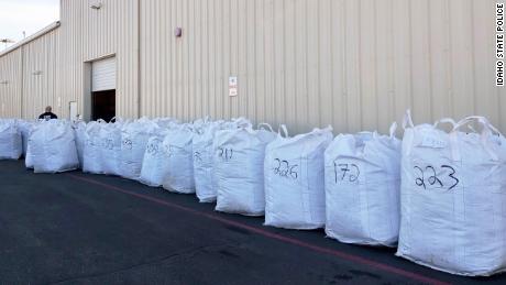 Big Sky Scientific&#39;s hemp sits after it was unloaded off of Palamarchuck&#39;s tractor-trailer.