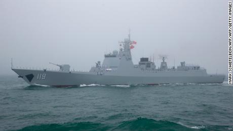 The Chinese Type 52D guided missile destroyer Guiyang participates in a naval parade on April 23, 2019.